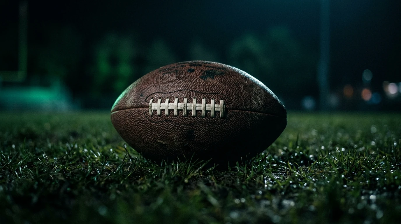 American football on grass field